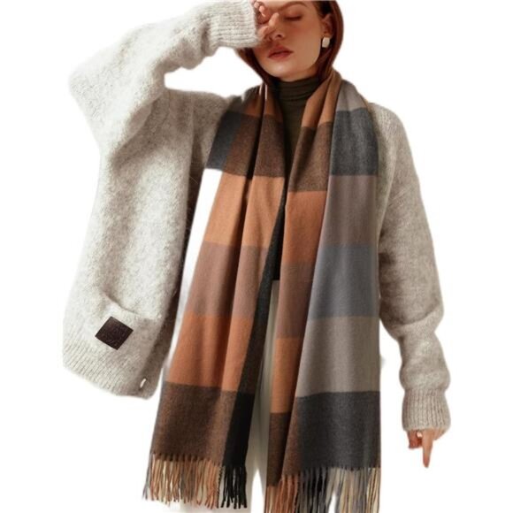 Women's Faux Cashmere Plaid‎ Scarf - Ultra Soft, Warm Winter Wrap with Classic - Picture 1 of 8